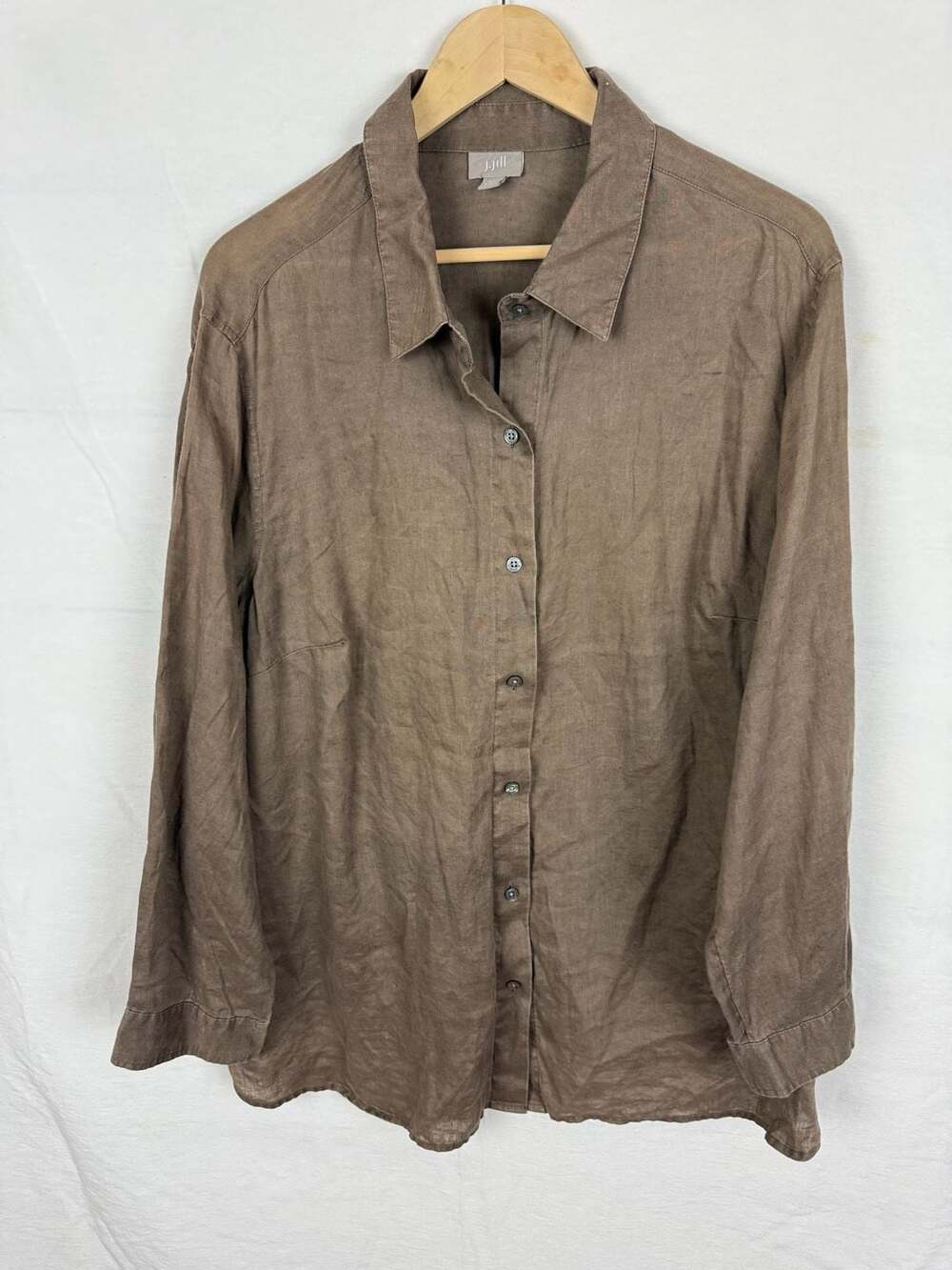J.Jill Button-Up Shirt Size 2X Brown 100% Linen Long Sleeve